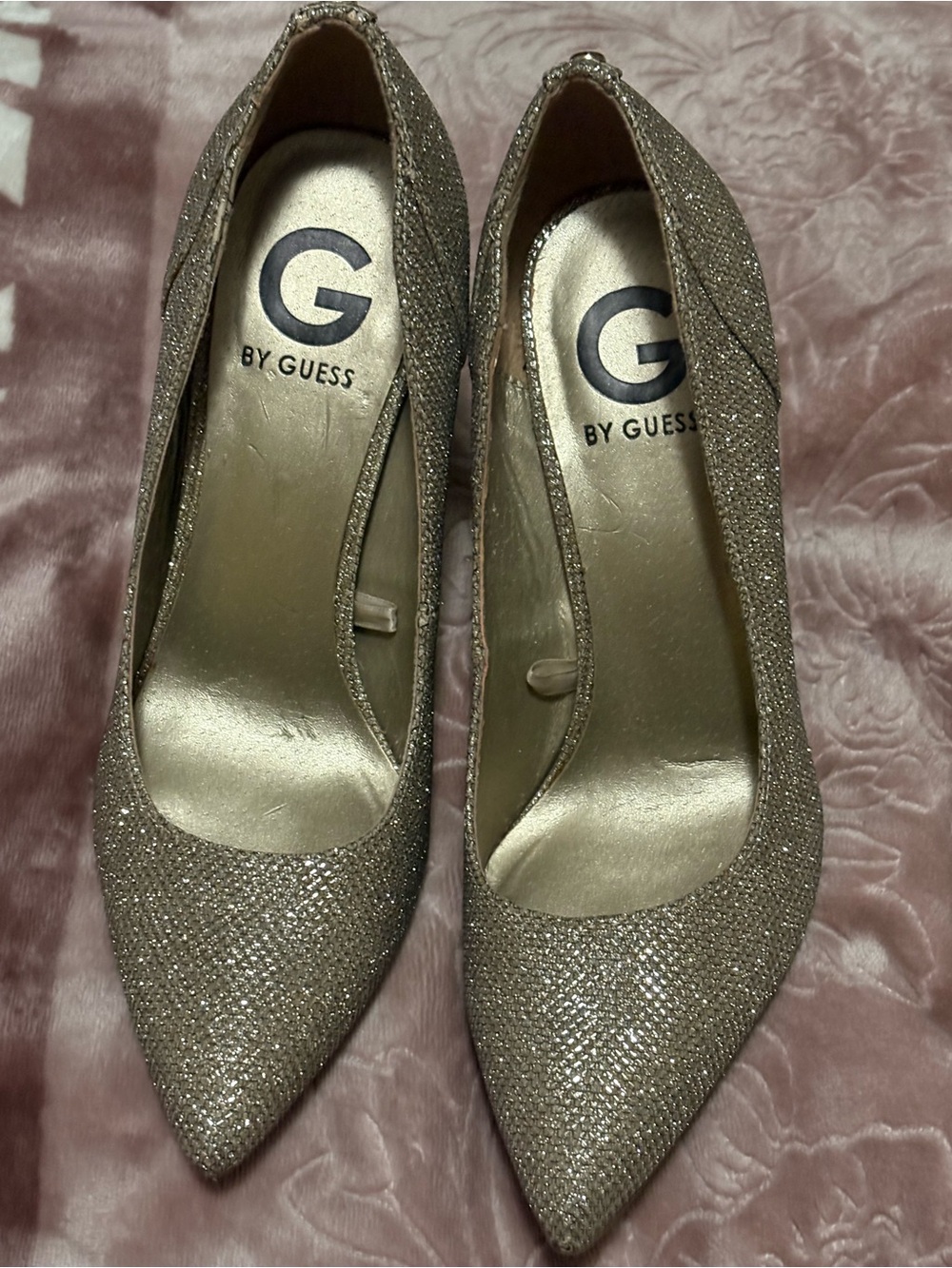 G by Guess Sparkle Pointed-Toe Pumps in Champagne Gold